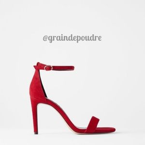 Rare! Zara Wine Red Burgundy Suede Leather Single Strap Ankle High Heel Sandals